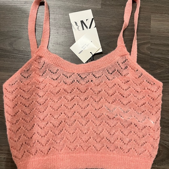 NWT Zara Alpaca-Wool Pointelle Knit Cropped Camisole - Picture 3 of 9